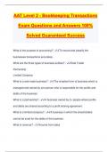 AAT Level 2 - Bookkeeping Transactions Exam Questions and Answers 100% Solved Guaranteed Success