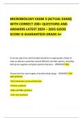 MICROBIOLOGY EXAM 3 (ACTUAL EXAM) WITH CORRECT 200+ QUESTIONS AND ANSWERS LATEST 2024 – 2025 GOOD SCORE IS GUARANTEED GRADE A+ 