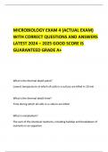 MICROBIOLOGY EXAM 4 (ACTUAL EXAM) WITH CORRECT QUESTIONS AND ANSWERS LATEST 2024 – 2025 GOOD SCORE IS GUARANTEED GRADE A+ 