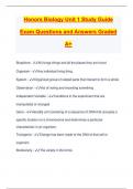 Honors Biology Unit 1 Study Guide Exam Questions and Answers Graded A+