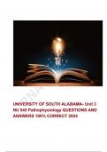 UNIVERSITY OF SOUTH ALABAMA- Unit 3 NU 545 Pathophysiology QUESTIONS AND ANSWERS 100% CORRECT 2024