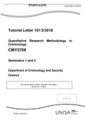  CMY3709 QUANTITATIVE RESEARCH METHODOLOGY IN CRIMINOLOGY Summaries