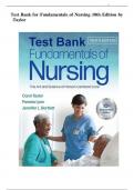 Test Bank for Fundamentals of Nursing 10th Edition by by Carol Taylor, Pamela Lynn & Jennifer L Bartlett, All Chapter 1-47, A+ guide.