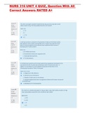 NURS 316 UNIT 4 QUIZ, Question With All Correct Answers RATED A+