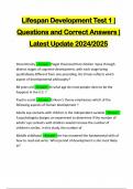 Lifespan Development Test 1 | Questions and Correct Answers | Latest Update 2024/2025