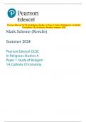 Pearson Edexcel GCSE In Religious Studies A Paper 1 Study of Religion 1A Catholic  Christianity Mark Scheme (Results) Summer 2024