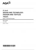 AQA A-level DESIGN AND TECHNOLOGY: FASHION AND TEXTILES 7562/1 Paper 1 Technical Principles Mark scheme June 2024