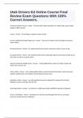 Utah Drivers Ed Online Course Final Review Exam Questions With 100% Correct Answers.