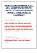 MARYLAND HOME IMPROVEMENT TEST  EXAM NEWEST ACTUAL EXAM WITH  COMPLETE ACCURATE QUESTIONS AND  DETAILED ANSWERS GRADED A |  BRAND NEW!!!