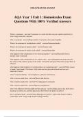 AQA Year 1 Unit 1: biomolecules Exam Questions With 100% Verified Answers