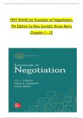 TEST BANK For Essentials of Negotiation, 7th Edition by Roy Lewicki, Bruce Barry, All Chapters 1 to 12 complete Verified editon