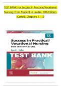 Test Bank For Success in Practical Vocational Nursing From Student to Leader 10th Edition By Knecht Patricia, All Chapters 1 to 19  complete Verified editon ISBN: 9780323810173