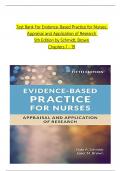 TEST BANK For Evidence-Based Practice for Nurses: Appraisal and Application of Research, 5th Edition by Schmidt, Brown, All Chapters 1 to 19 complete Verified editon ISBN: 9781284226324