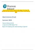 Pearson Edexcel GCSE In Spanish (1SP0) Higher Tier Paper 3H:  Reading and understanding in Spanish Mark Scheme (Final) Summer  2024 