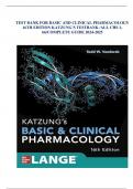 TEST BANK FOR BASIC AND CLINICAL PHARMACOLOGY 16TH EDITION KATZUNG’S TESTBANK /ALL CHS 1-66/COMPLETE GUIDE 2024-2025