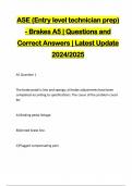 ASE (Entry level technician prep) - Brakes A5 | Questions and Correct Answers | Latest Update 2024/2025