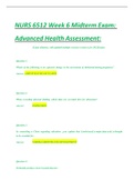 NURS 6512 Week 6 Midterm Exam: Advanced Health Assessment: (Exam solutions, with updated multiple versions resources for 2022 Exams)