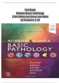 Test Bank  Robbins Basic Pathology  11th Edition by Kumar and Abba   all Chapters 1-24  