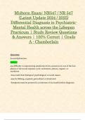 Midterm Exam: NR547 / NR 547 (Latest Update 2024 / 2025) Differential Diagnosis in Psychiatric-Mental Health across the Lifespan Practicum | Study Review Questions & Answers | 100% Correct | Grade A - Chamberlain