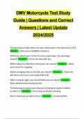 DMV Motorcycle Test Study Guide | Questions and Correct Answers | Latest Update 2024/2025