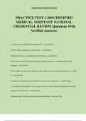 PRACTICE TEST 1-200 CERTIFIED MEDICAL ASSISTANT NATIONAL CREDENTIAL REVIEW Questions With Verified Answers.