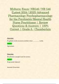 Midterm & Final Exam: NR546 / NR 546 Advanced Pharmacology Psychopharmacology for the Psychiatric-Mental Health Nurse Practitioner Exam (Latest 2024 / 2025 Updates STUDY BUNDLE WITH COMPLETE SOLUTIONS) | 100% Correct | Grade A - Chamberlain