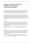 Chapter 12 Quiz: Product and Promotion: Creating and Communicating Value correctly answered