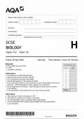 AQA GCSE BIOLOGY Paper 1H QUESTION PAPER(8461/1H:Higher Tier)2024