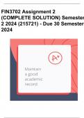 FIN3702 Assignment 2 (COMPLETE ANSWERS) Semester 2 2024 (215721)- DUE 30 September 2024