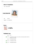 Feedback Log & Score — Linda Waterfall Age: 48 years Diagnosis: Left mastectomy (score: 92%) 2022 update