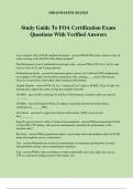 Study Guide To FOA Certification Exam Questions With Verified Answers