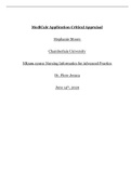 MediCalc Application Critical Appraisal  Stephanie Moore   Chamberlain University  NR599-12919: Nursing Informatics for Advanced Practice   Dr. Flore Jesuca  June 14th, 2020