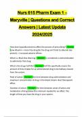 Nurs 615 Pharm Exam 1 – Maryville | Questions and Correct Answers | Latest Update 2024/2025