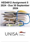 HED4812 Assignment 5 (COMPLETE ANSWERS) 2024 - DUE 30 September 2024 ;100% solutions and explanations (unisa ) the best study guides, study notes and summaries @Unisa assignment answers STUVIA download pdf