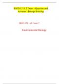 BIOD 151 L2 Exam - Question and Answers - Portage learning BIOD 151 Lab Exam 7. Environmental Biology 