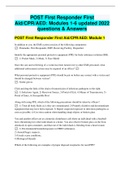 POST First Responder First Aid/CPR/AED: Modules 1-6 updated 2022 questions & Answers, Distinction Level guide that has everything! 