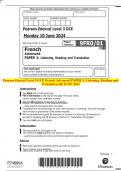 Pearson Edexcel Level 3 GCE French Advanced PAPER 1: Listening, Reading and  Translation QP JUNE 2024 