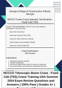 NCCCO Telescopic Boom Crane - Fixed Cab (TSS) Crane Training USA Summer 2024 Exam Review Questions and Answers | 100% Pass | Grades A+ | Guaranteed Success