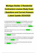 Michigan Builder 2 Residential Contractors License Study Exam | Questions and Correct Answers | Latest Update 2024/2025