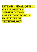 ISYE 6501 FINAL QUIZ 1: GT STUDENTS & VERIFIED EXAM SOLUTION GEORGIA INSTITUTE OF TECHNOLOGY