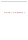 FIN 419 FINAL EXAM (3 VERSIONS) / FIN419 FINAL EXAM (3 VERSIONS):LATEST-2022