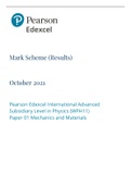 Pearson Edexcel International Advanced Subsidiary Level in Physics (WPH11) Paper 01 Mechanics and Materials 2022 Marking Scheme