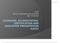 LICENSURE, ACCREDITATION,  CERTIFICATION AND  EDUCATION PRESENTATION  (LACE)