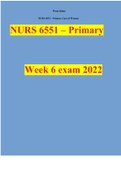 xam (elaborations) Week 6Quiz NURS 6551 – Primary Care of Women NURS 6551 – Primary Week 6 exam 2022  2 Exam (elaborations) NURS 6551 Midterm Exam Guide  3 Exam (elaborations) Week 2Quiz NURS 6551 – Primary Care of Women  4 Exam (elaborations) Week 1Quiz 