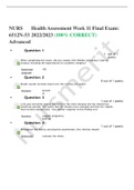 NURS 6512N-53 Advanced Health Assessment Week 11 Final Exam: Spring QTR (Attempt Score: 100 out of 100 Points)