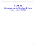 HESI A2 Grammar, Vocab, Reading, & Math Version 2 (with ANSWERS)