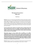 George Mason University- Managerial Economics MBA 603 Final Exam 