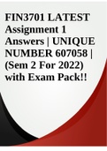 FIN3701 LATEST Assignment 1 Answers | UNIQUE NUMBER 607058 | (Sem 2 For 2022) with Exam Pack!!