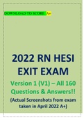 2022 RN HESI EXIT EXAM Version 1 (V1) – All 160 Questions & Answers!! (Actual Screenshots from exam taken in April 2022 A+) (All Included!!)