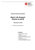 AHA Basic Life Support Exams A and B: Answered Updated Spring 2022.